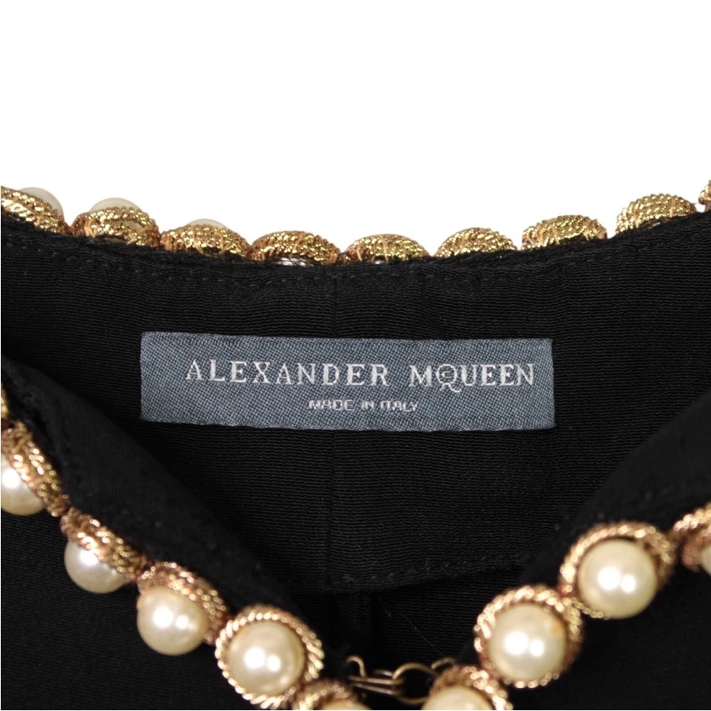 Alexander McQueen Pearl Trim Batwing Sleeve Black Top Italy Womens US Size S - Picture 8 of 8